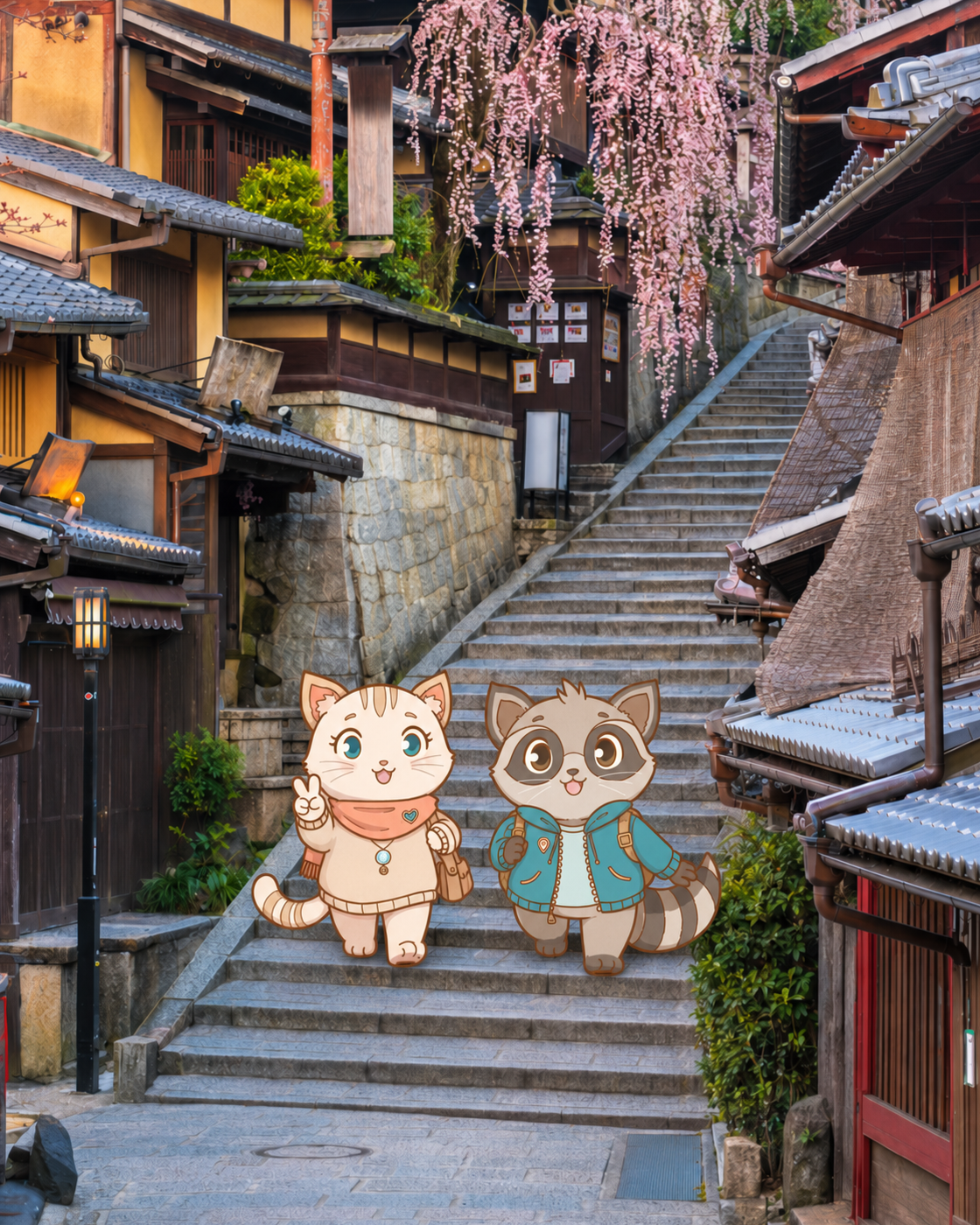 Tabi and Mochi exploring Kyoto together