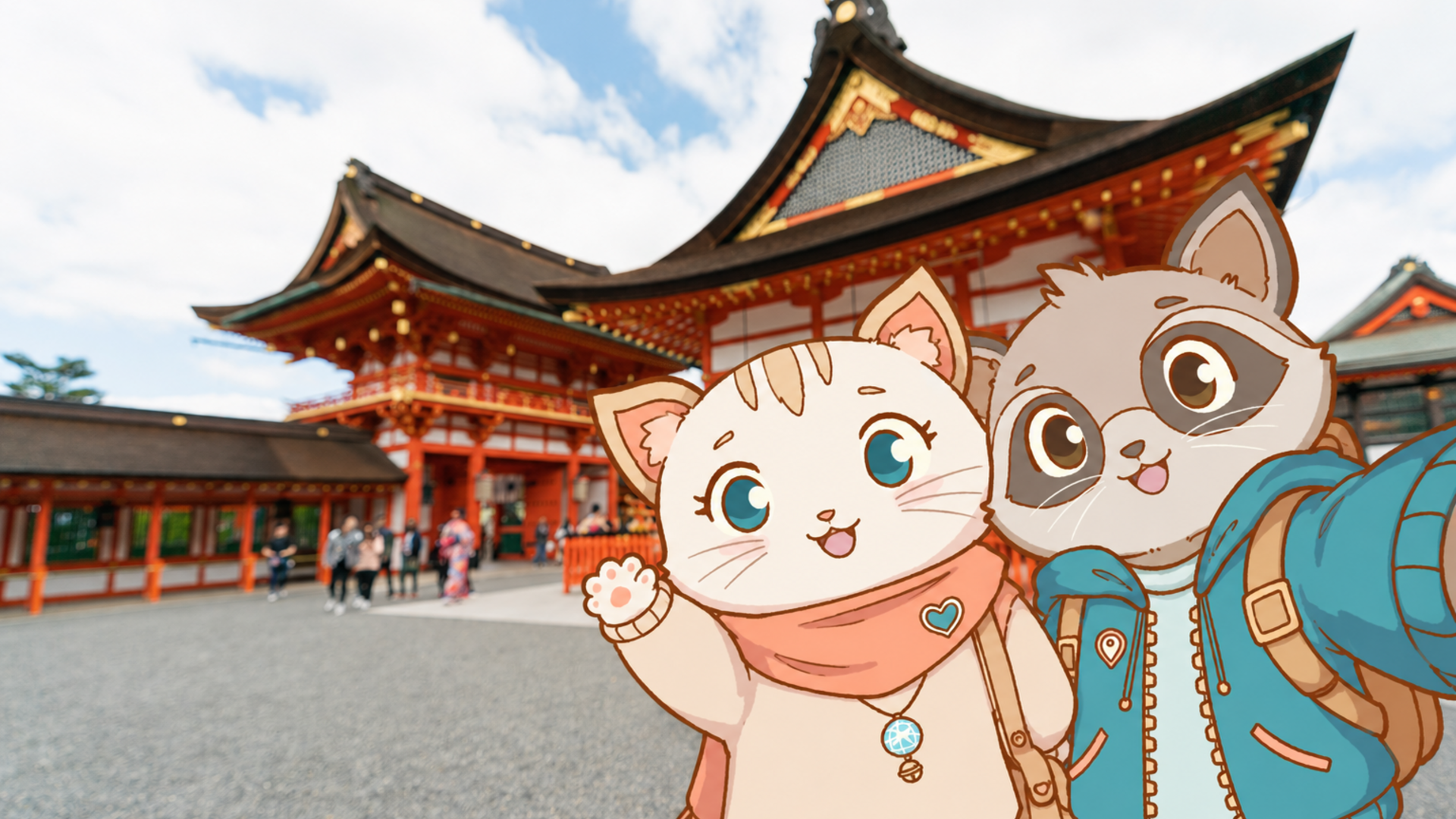 Tabi and Mochi taking a selfie during their Japan trip