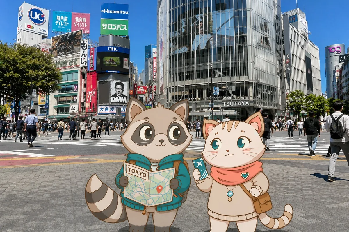 Mochi and Tabi at Shibuya Crossing
